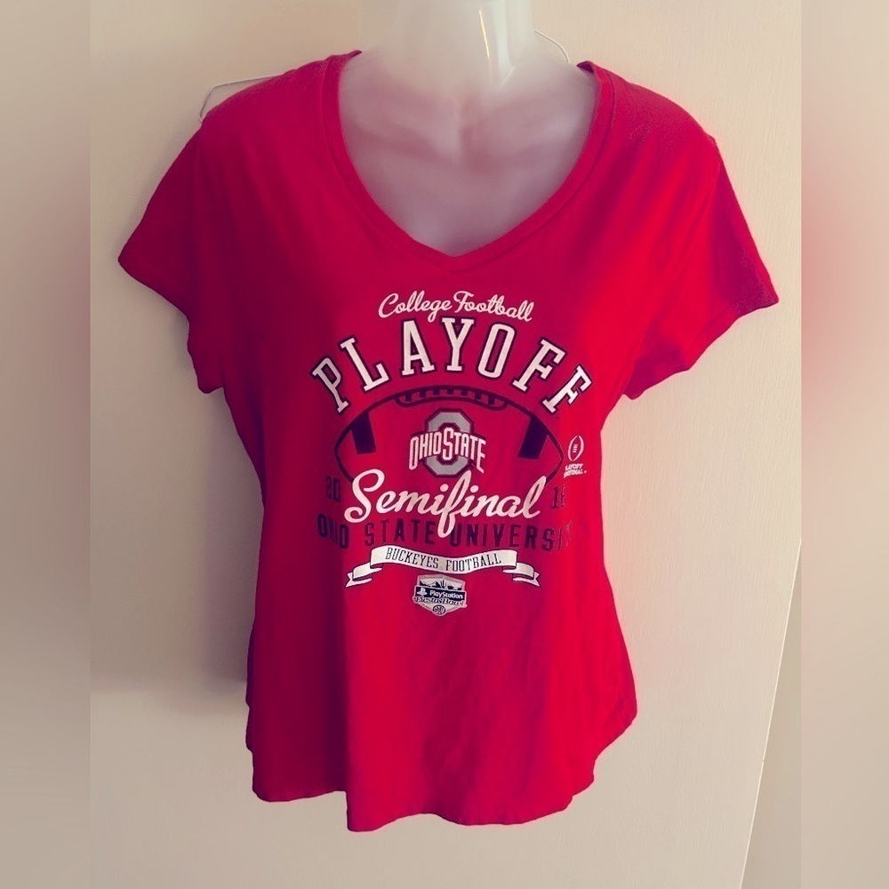 Ohio State Womens T shirt Sz Large College Playoff 2016 V Neck Sz L Red …​​​​​​